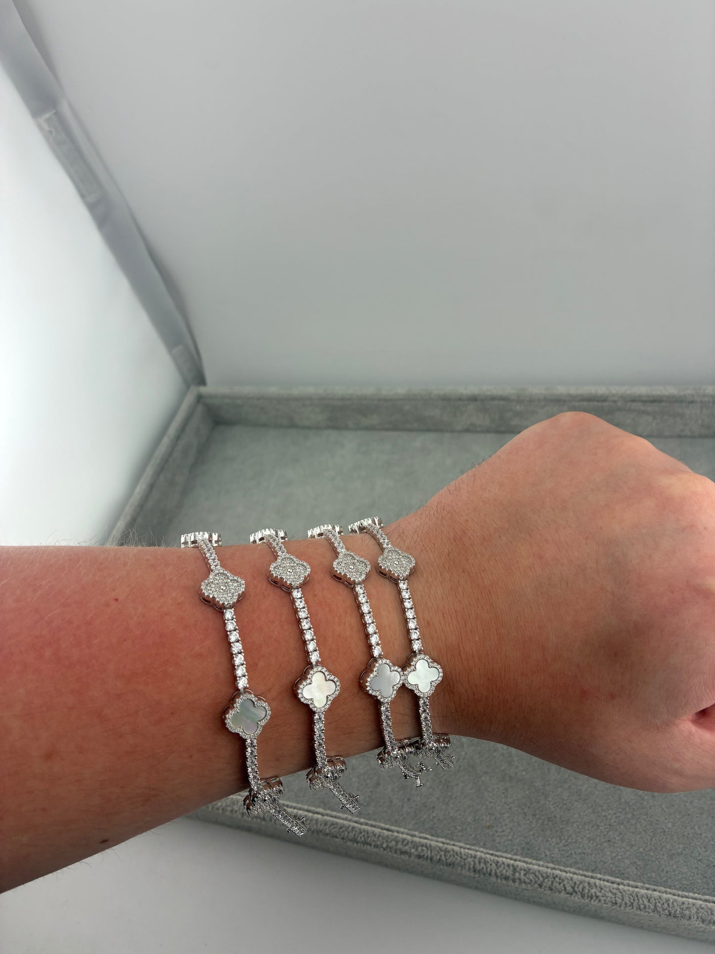 Silver Stone Set Clover Bracelets