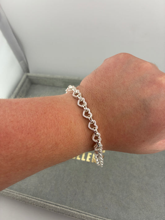 Silver Pink Stone Set Heart Bracelets