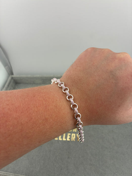Silver Pink Stone Set Belcher Bracelets