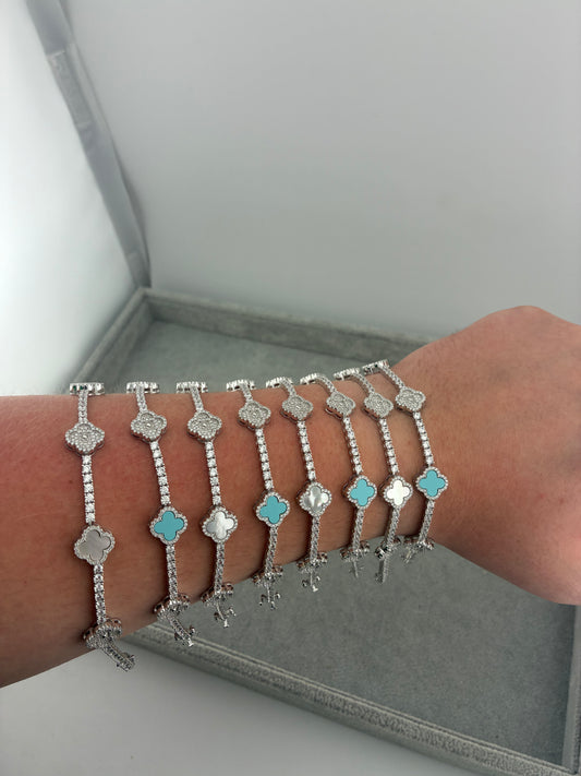 Silver Stone Set Clover Bracelets