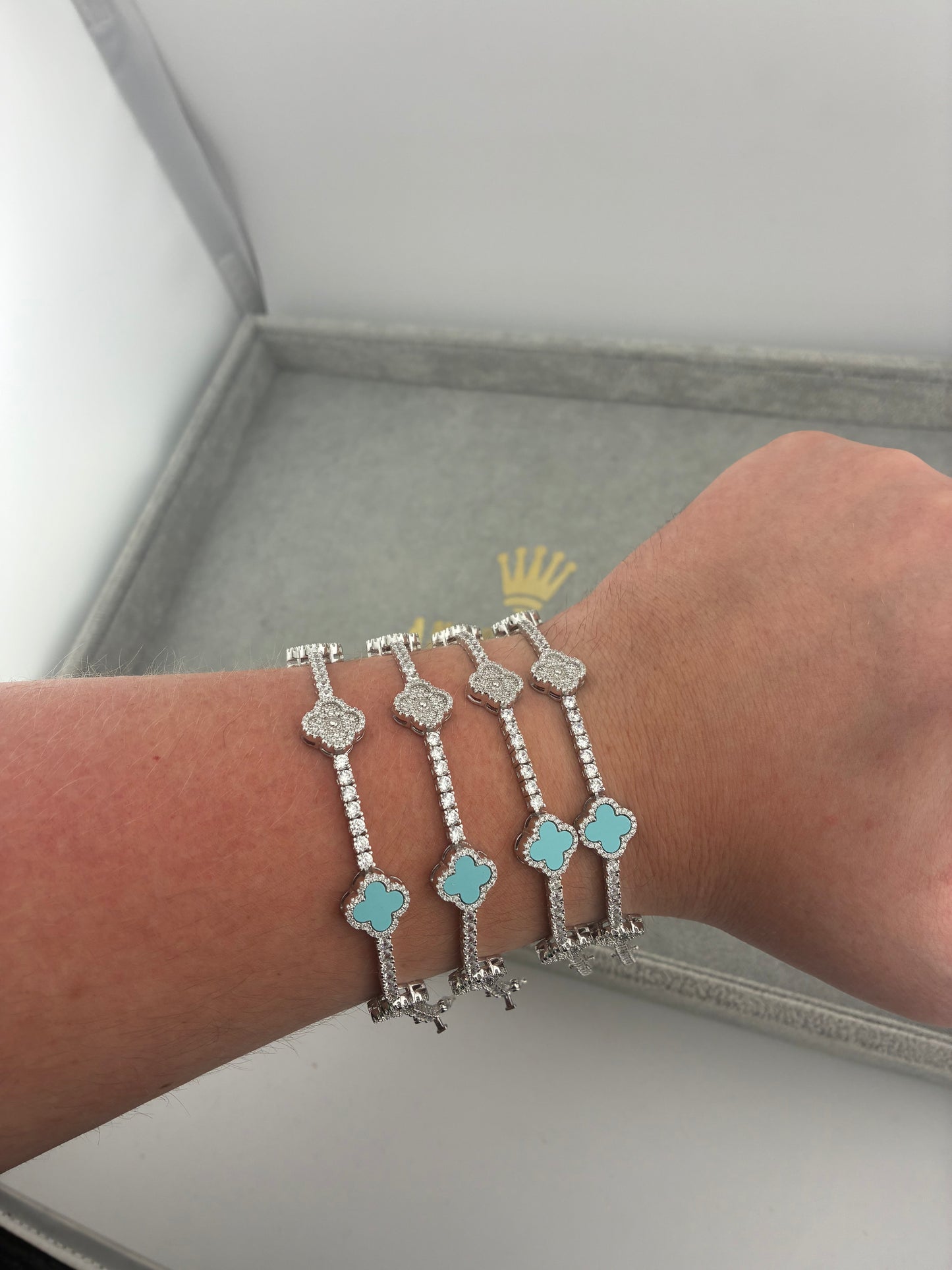 Silver Stone Set Clover Bracelets